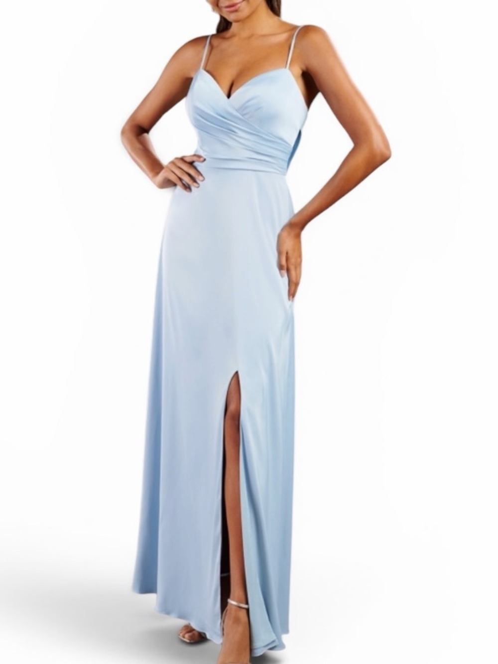 Christina Wu Chambray Matte Charmeuse Cowl Back Split Leg Bridesmaid Evening 12